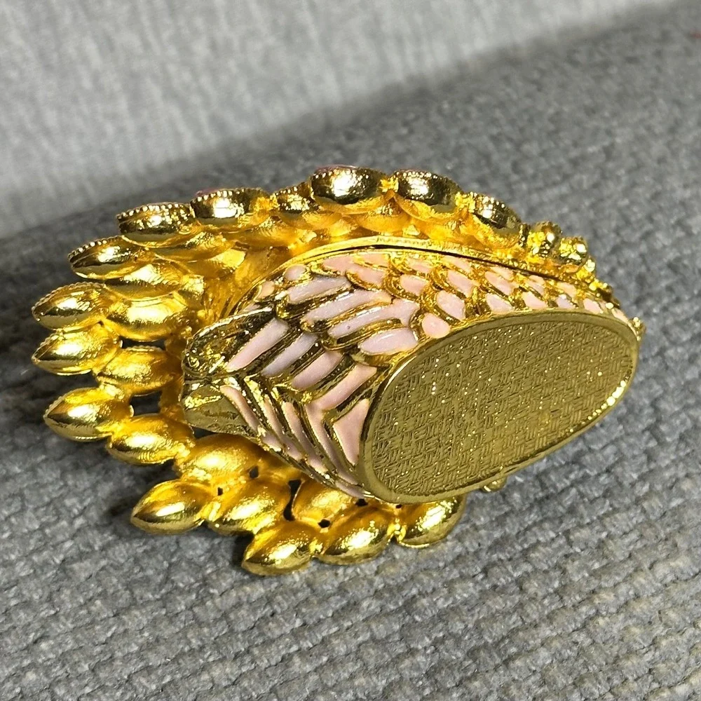 Jeweled Swan Trinket Box Gold Pink Rhinestone Enamel Hinged Keepsake Decor